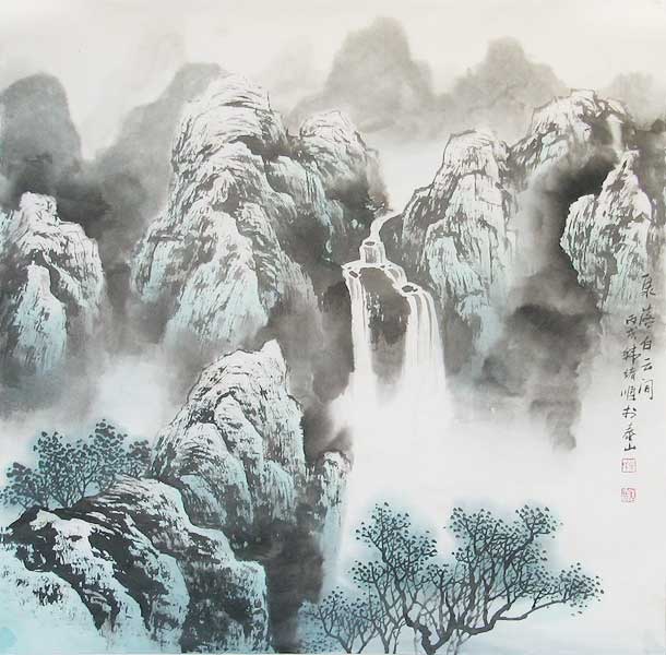 山水画9-泉落白云间