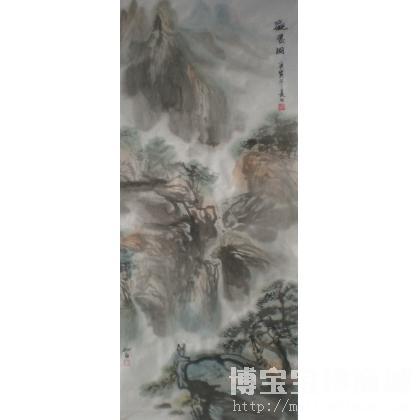 知白观瀑图国画作品 类别: 国画山水作品